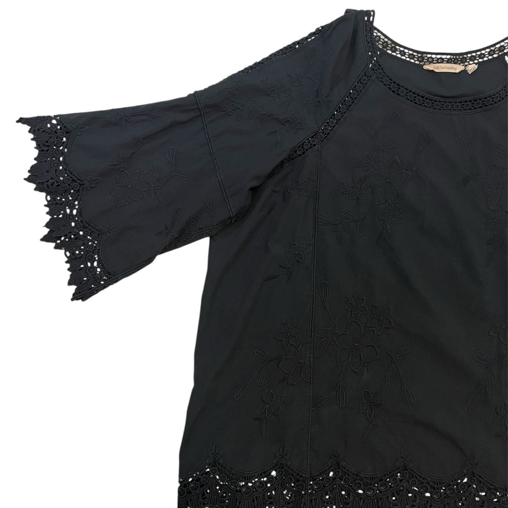 Soft Surroundings Black Embroidered and Crocheted Bell Sleeve Top - Picture 6 of 10